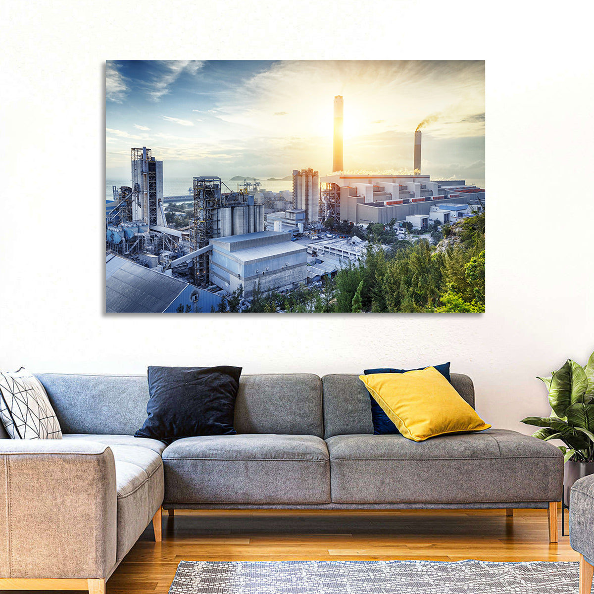 Coastal Power Plant at Sunrise Wall Art