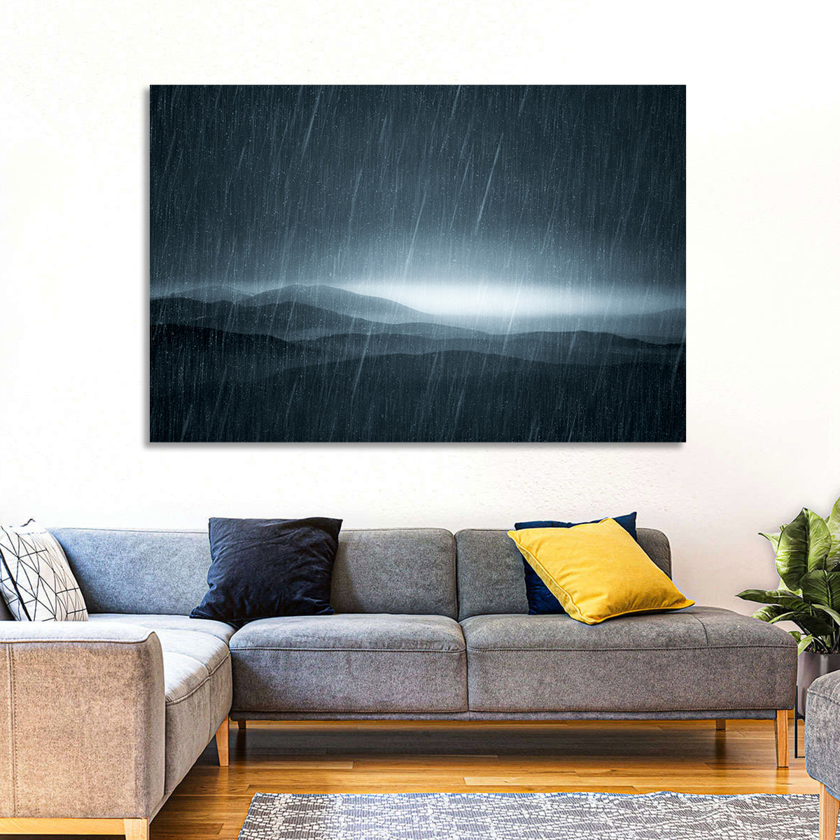 Rain Storm Over Mountains Wall Art in a room, landscape
