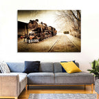 Sepia Steam Locomotive on Rusted Tracks Wall Art