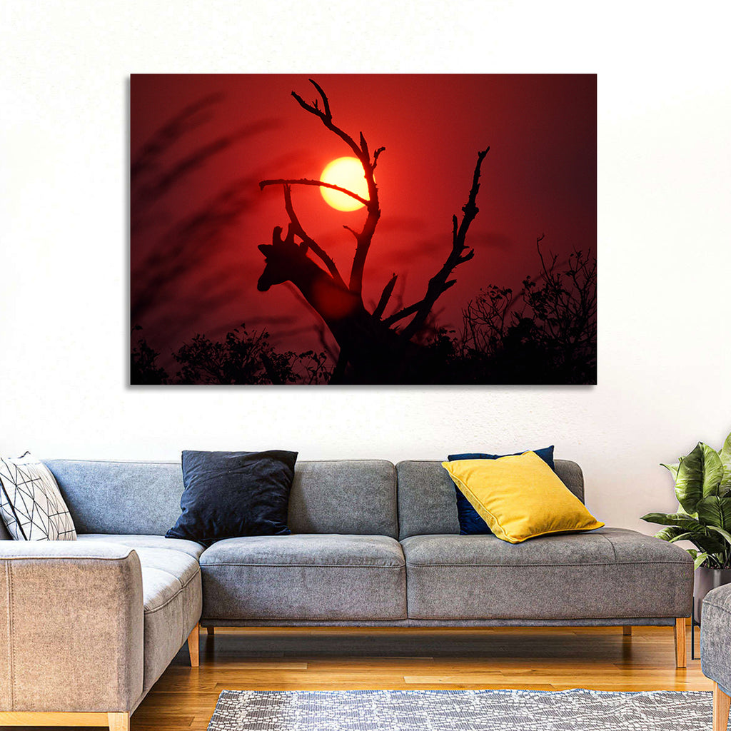 Giraffe Silhouette at Sunset Wall Art