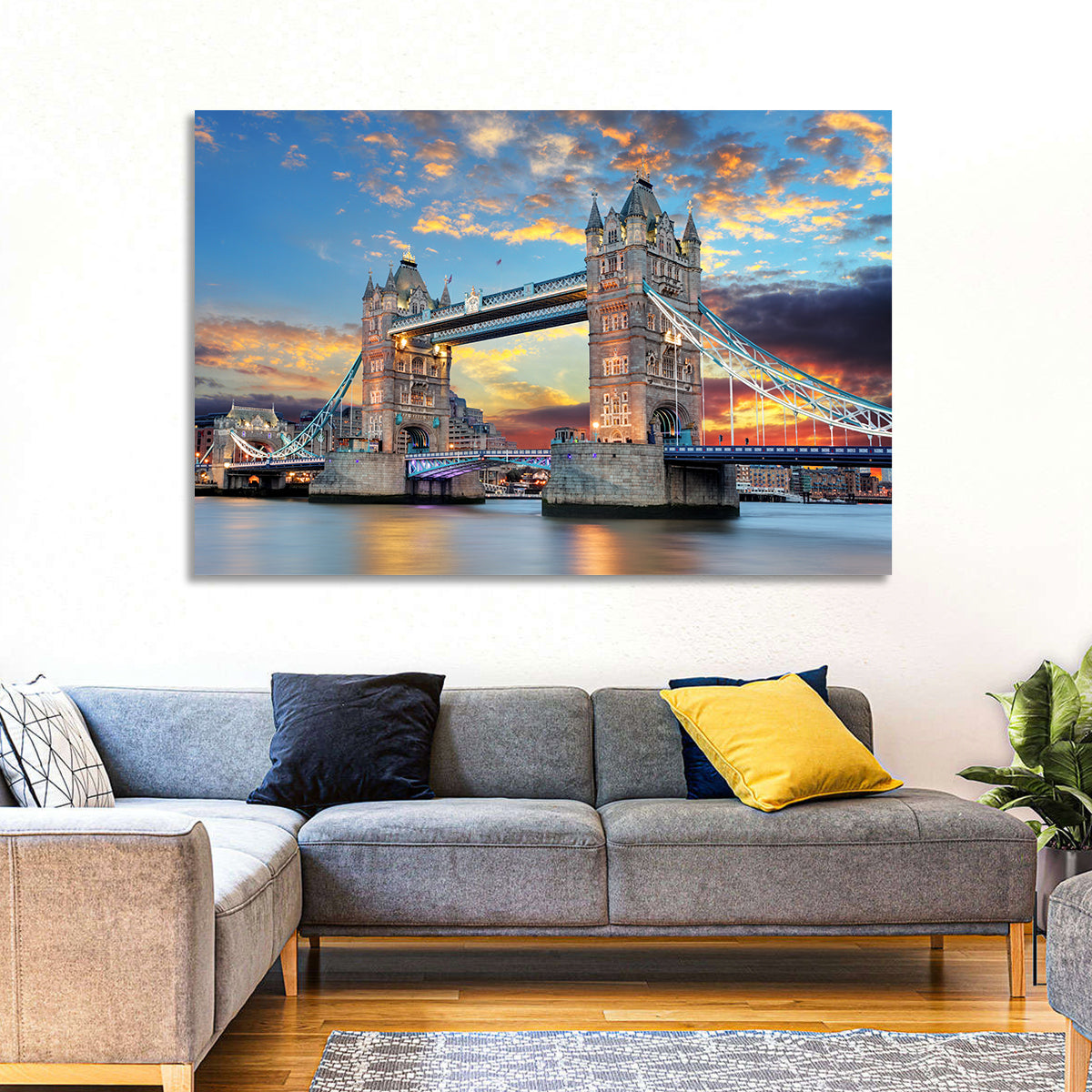 Tower Bridge at Sunset Wall Art in a room, landscape