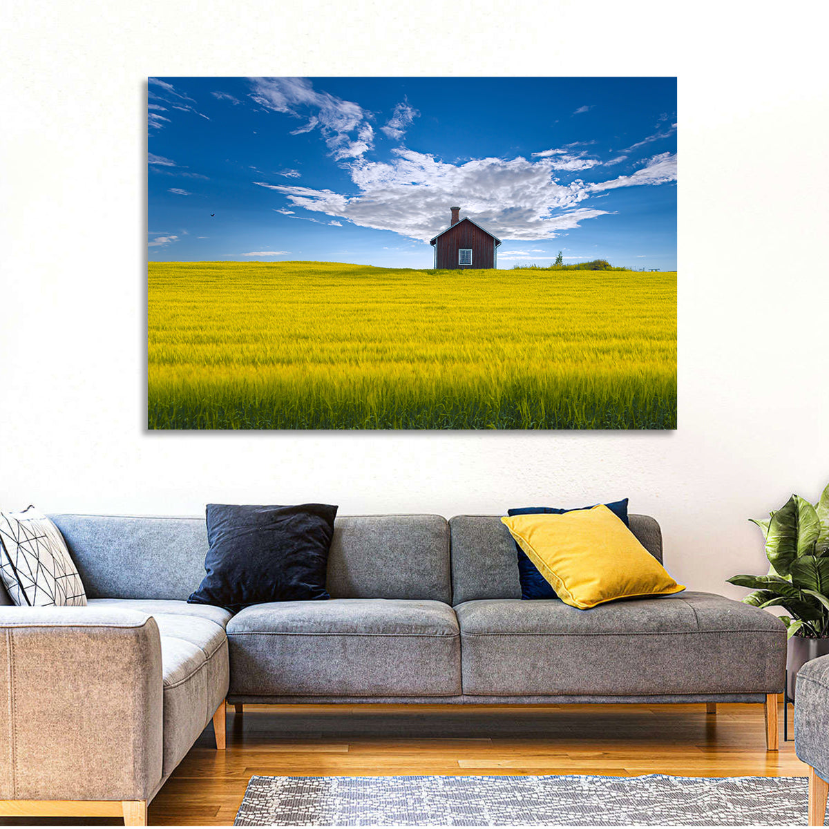Red Barn in Golden Wheat Field Wall Art