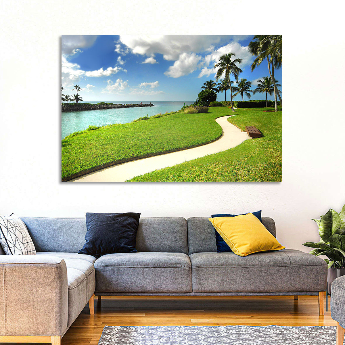 Tropical Coastal Pathway Wall Art in a room, landscape