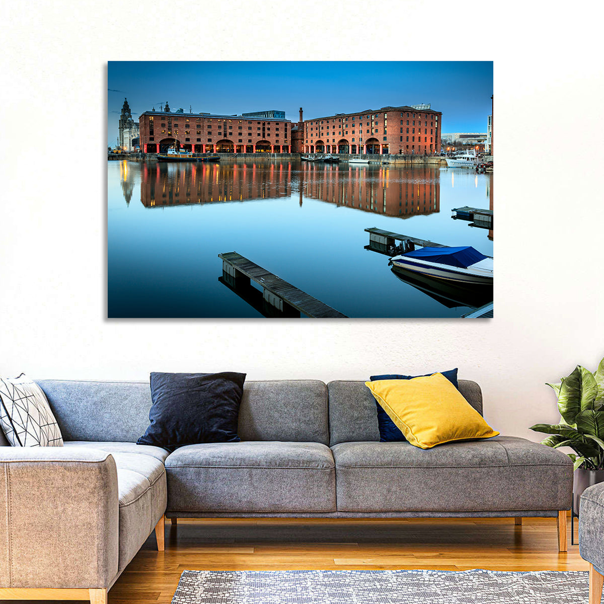 Royal Albert Dock Reflections, Liverpool Wall Art in a room, landscape