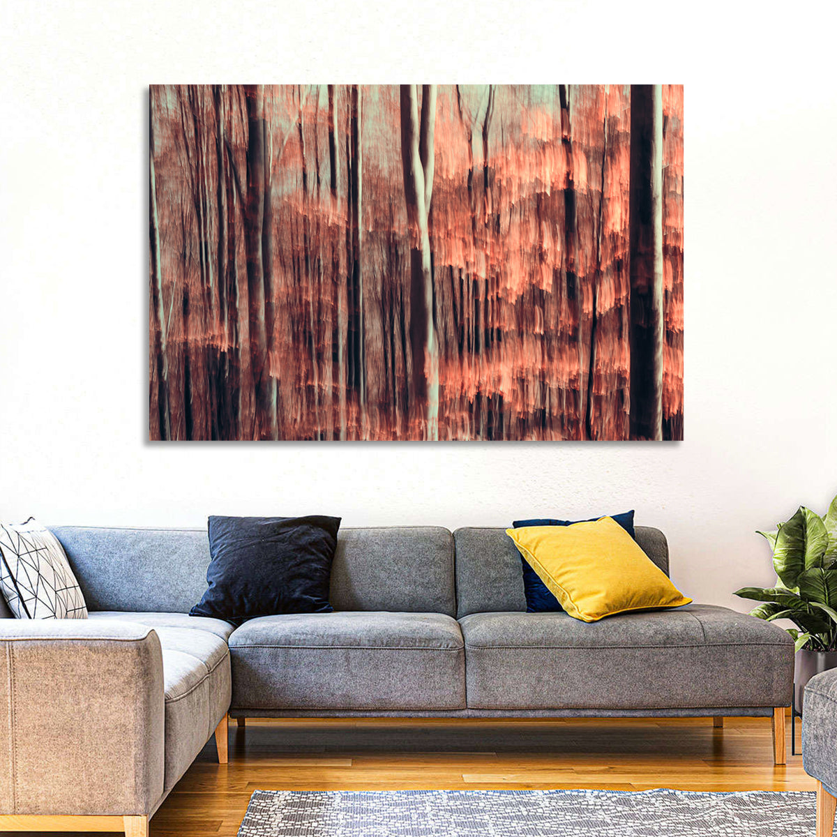 Autumn Forest Blur Wall Art in a room, landscape