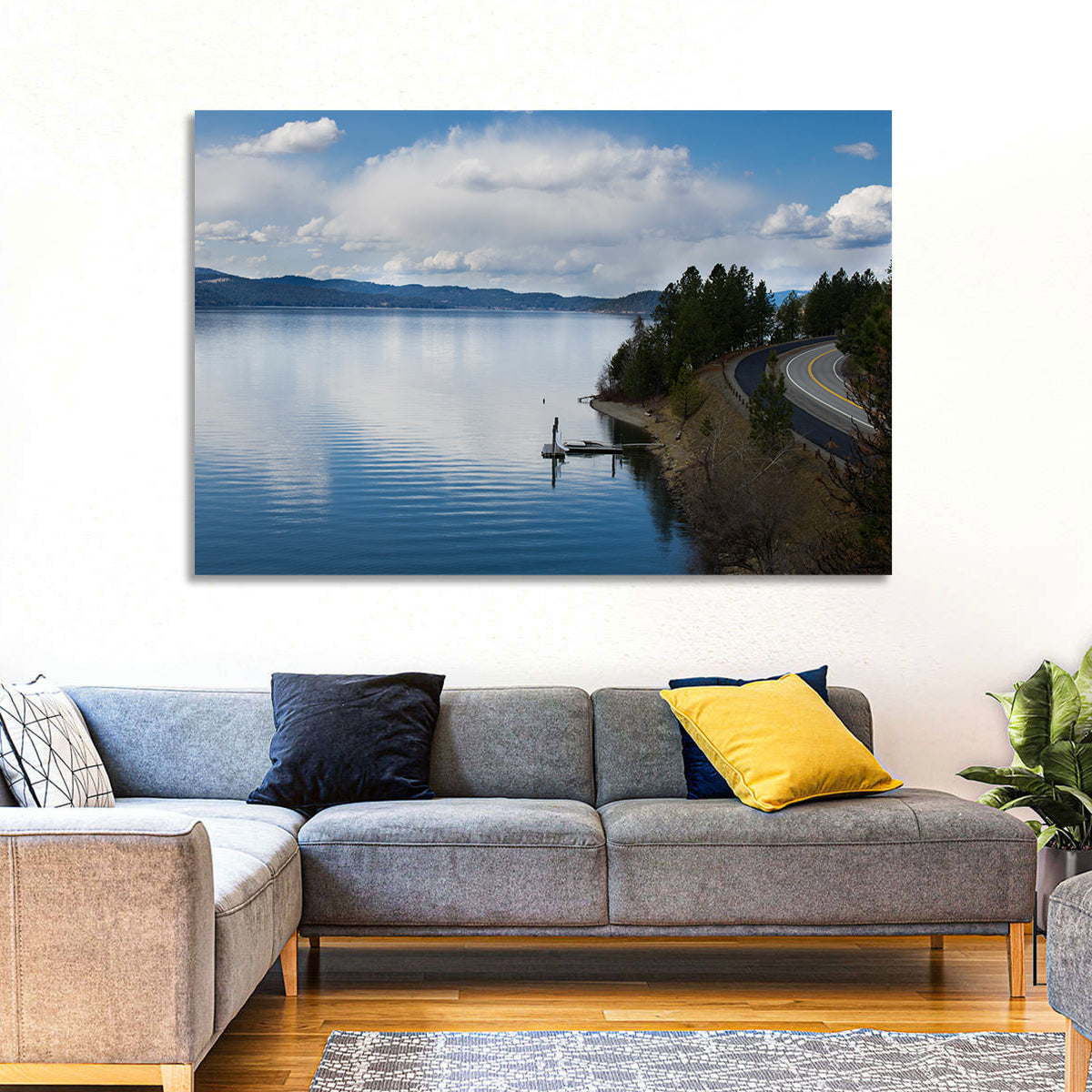 Coeur D'alene Lakeshore View Wall Art in a room, landscape