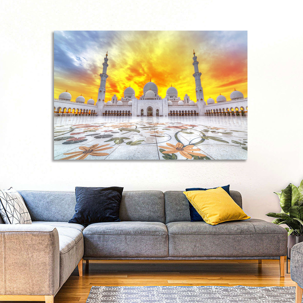 Sheikh Zayed Grand Mosque at Sunset Wall Art in a room, landscape