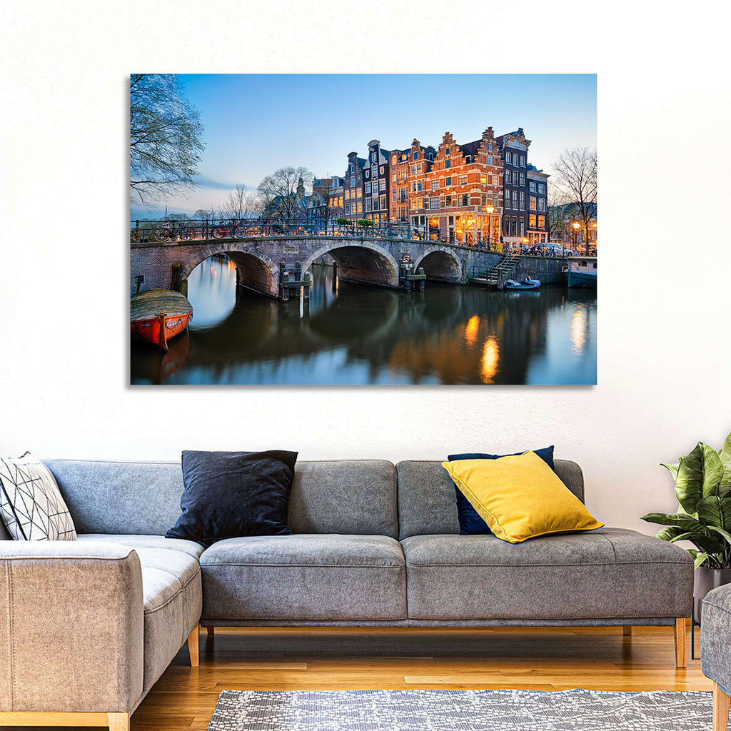 Brouwersgracht Canal Bridge at Dusk Wall Art