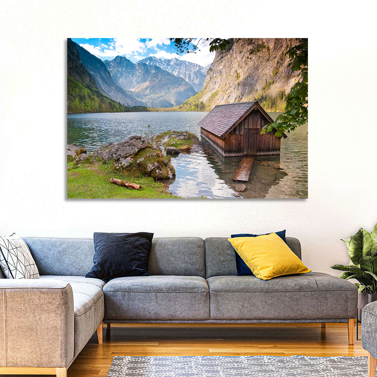 Obersee Boathouse at Königssee Wall Art in a room, landscape