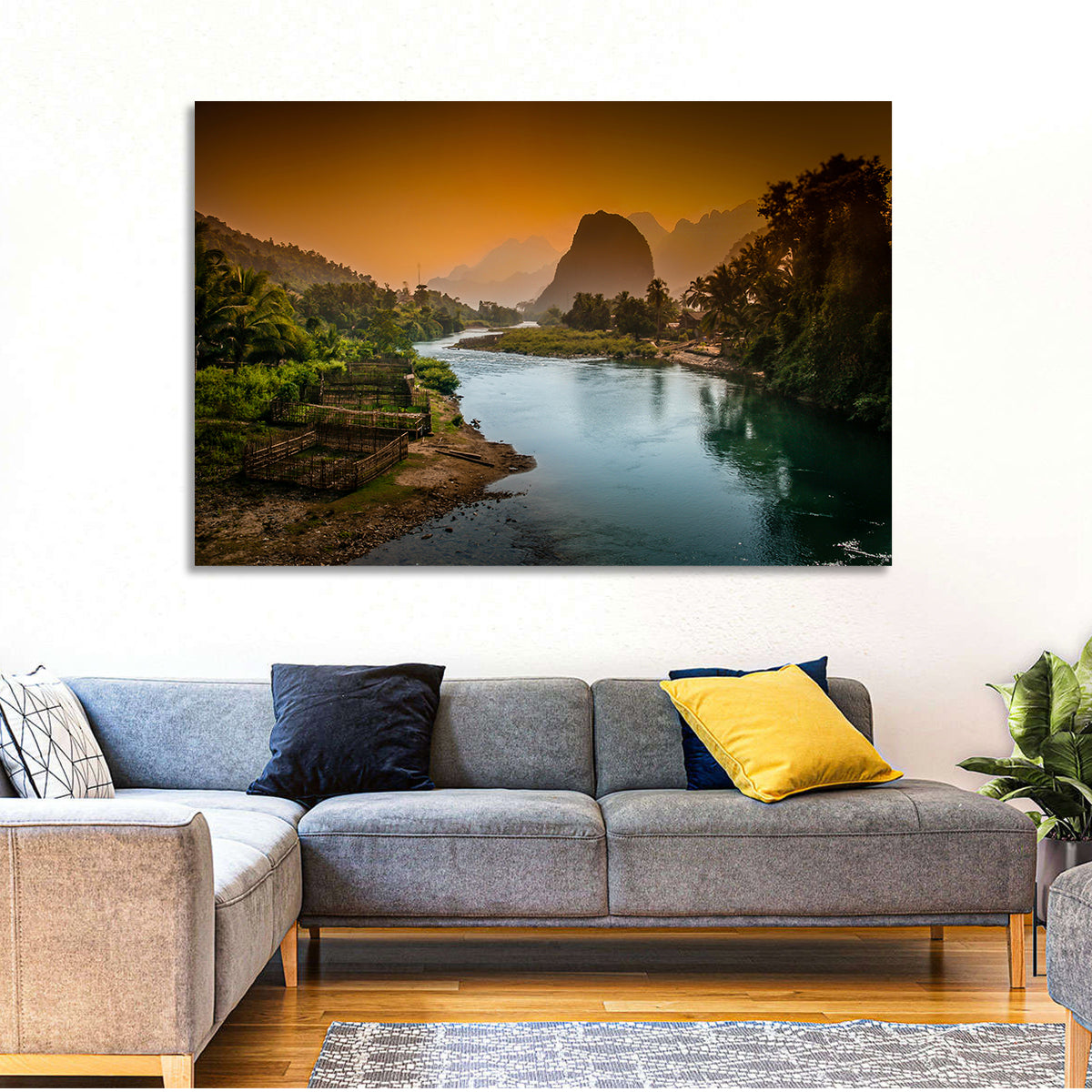 Nam Song River Wall Art in a room, landscape