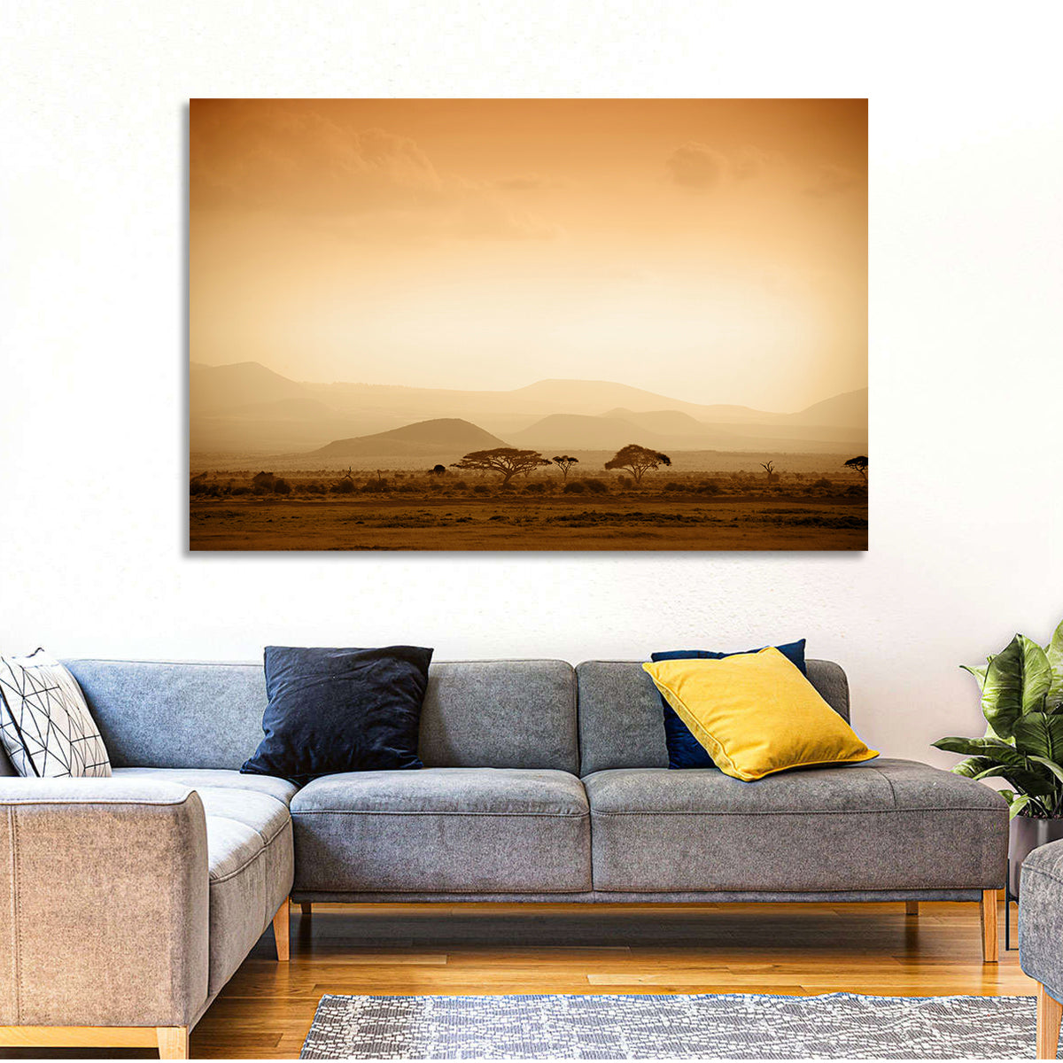 Hazy Savannah at Dawn Wall Art in a room, landscape