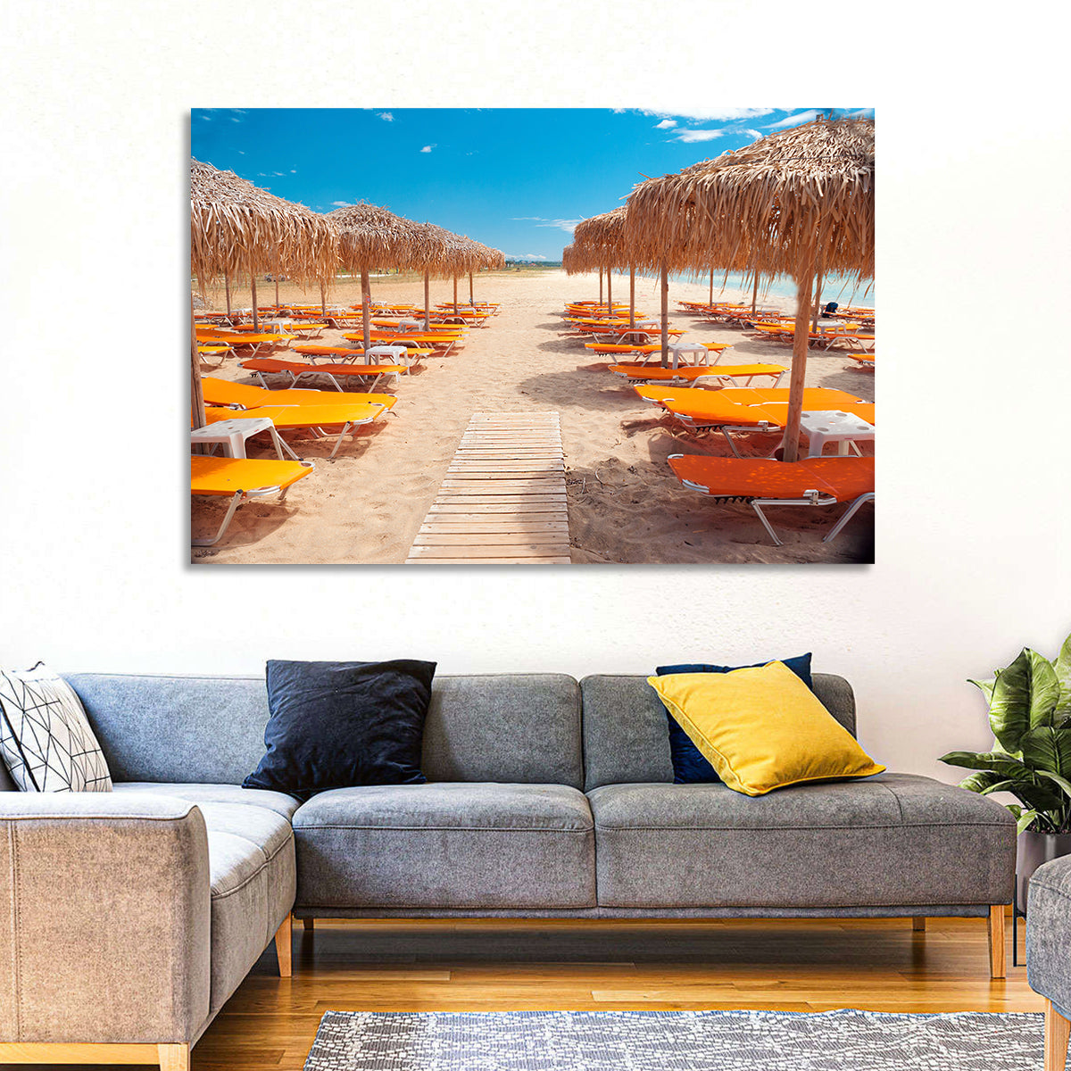 Beach Boardwalk with Orange Loungers Wall Art