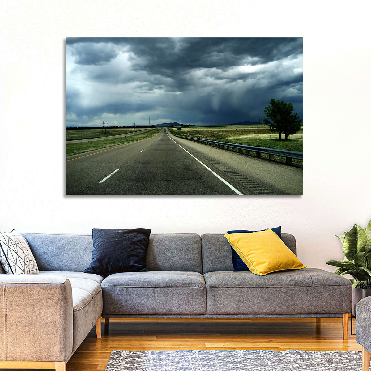 Stormy New Mexico Highway Wall Art in a room, landscape