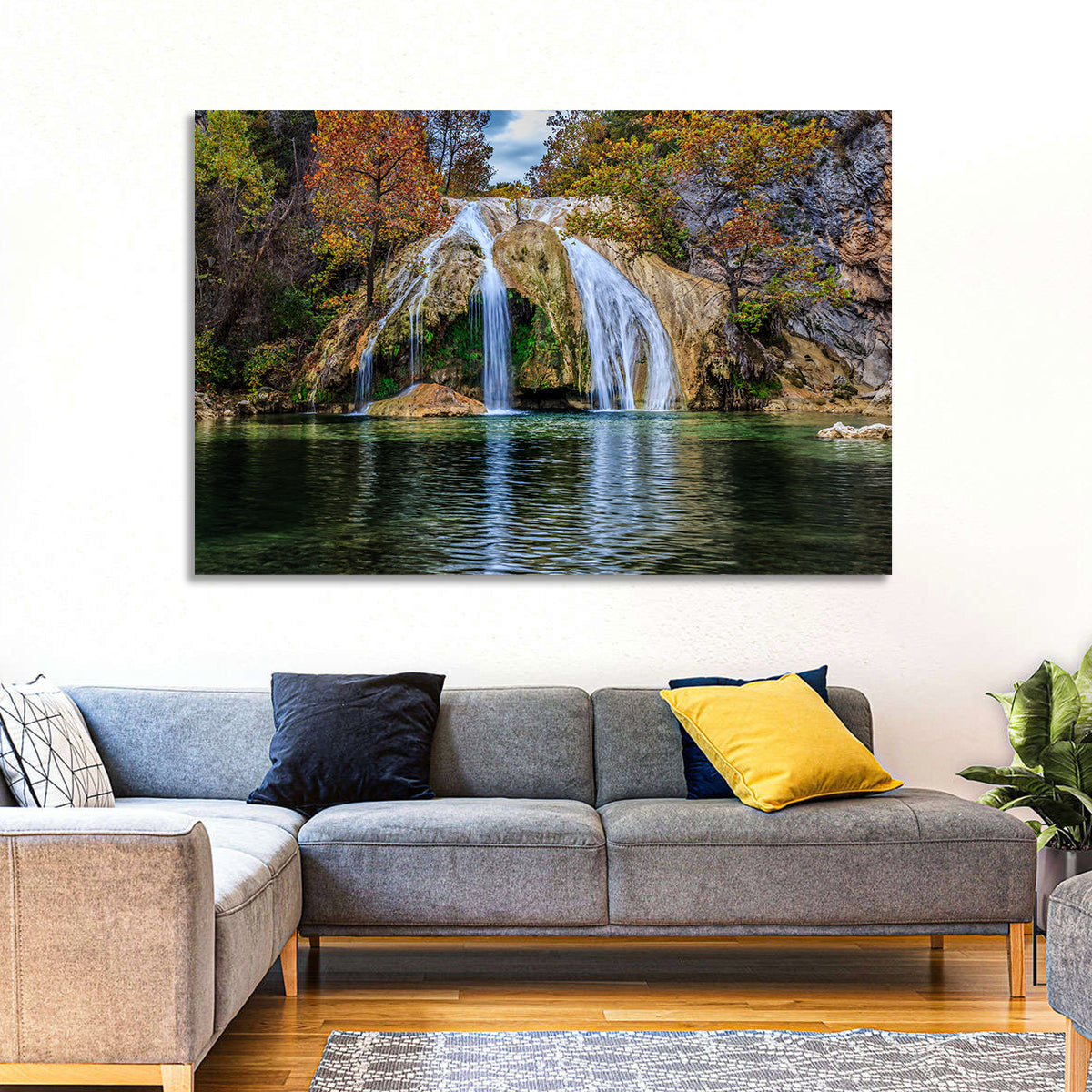 Turner Falls Waterfall Wall Art in a room, landscape