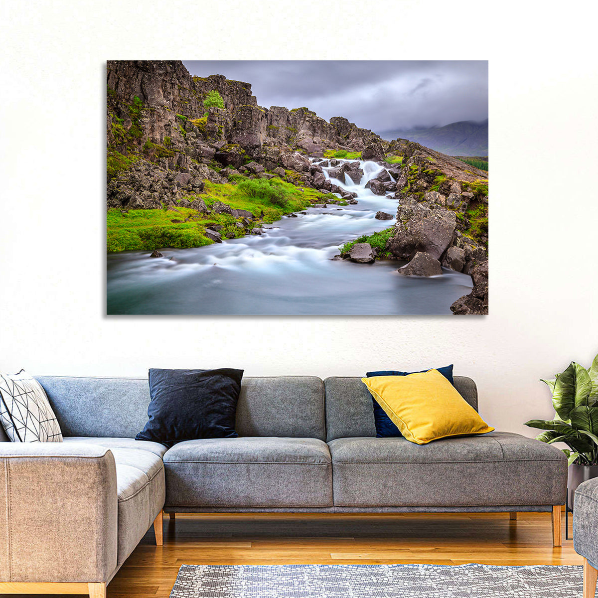 Öxarárfoss Stream, Þingvellir Wall Art in a room, landscape