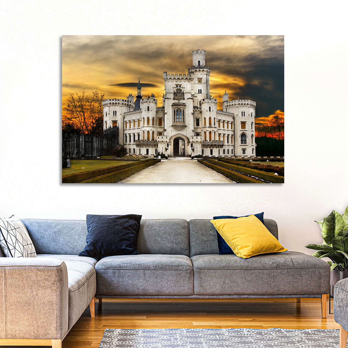 Hluboká Castle at Sunset Wall Art in a room, landscape