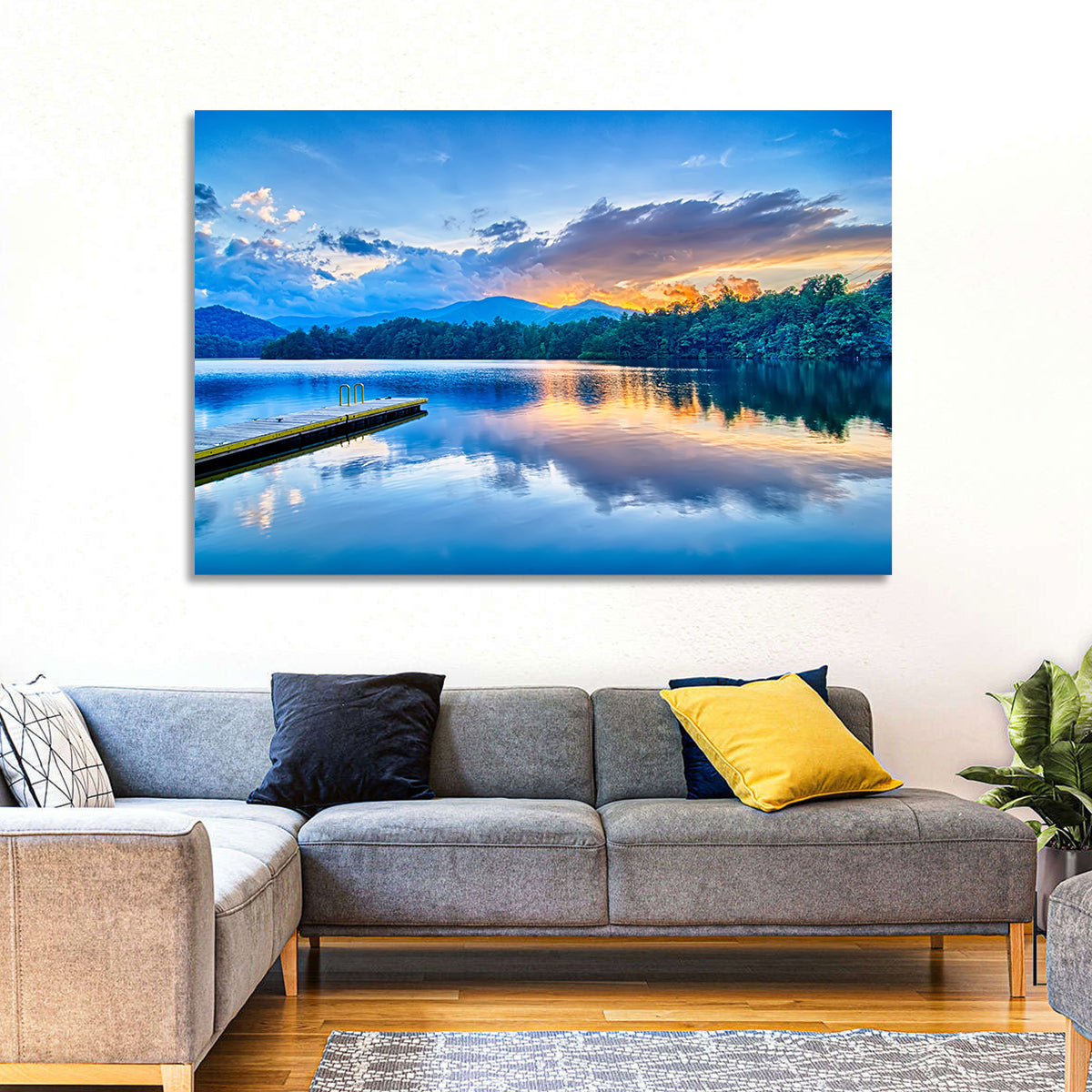 Santeetlah Lake at Golden Hour Wall Art in a room, landscape