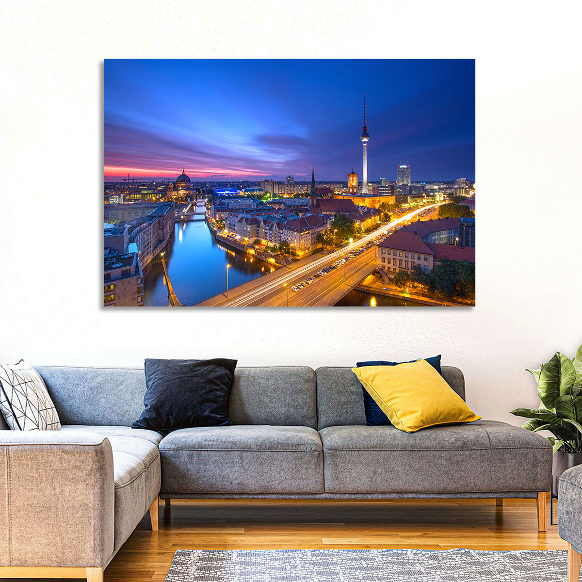 Berlin Skyline at Twilight Wall Art in a room, landscape
