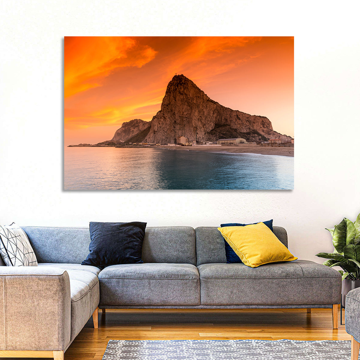 Rock of Gibraltar at Sunset Wall Art in a room, landscape