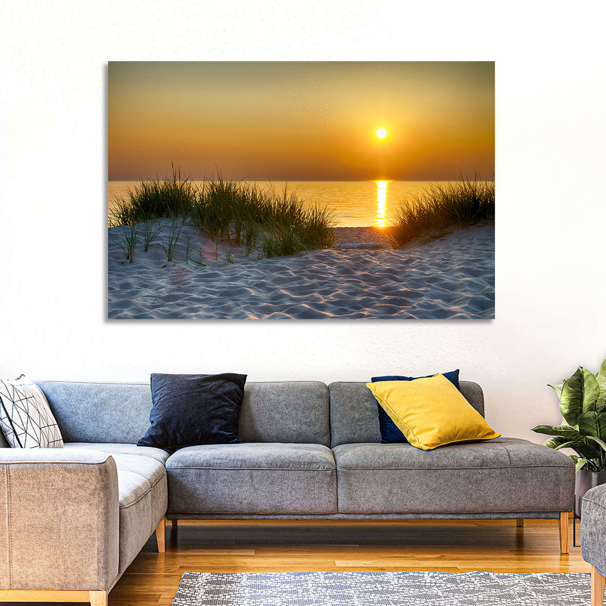 Lake Michigan Sunset Dunes Wall Art in a room, landscape