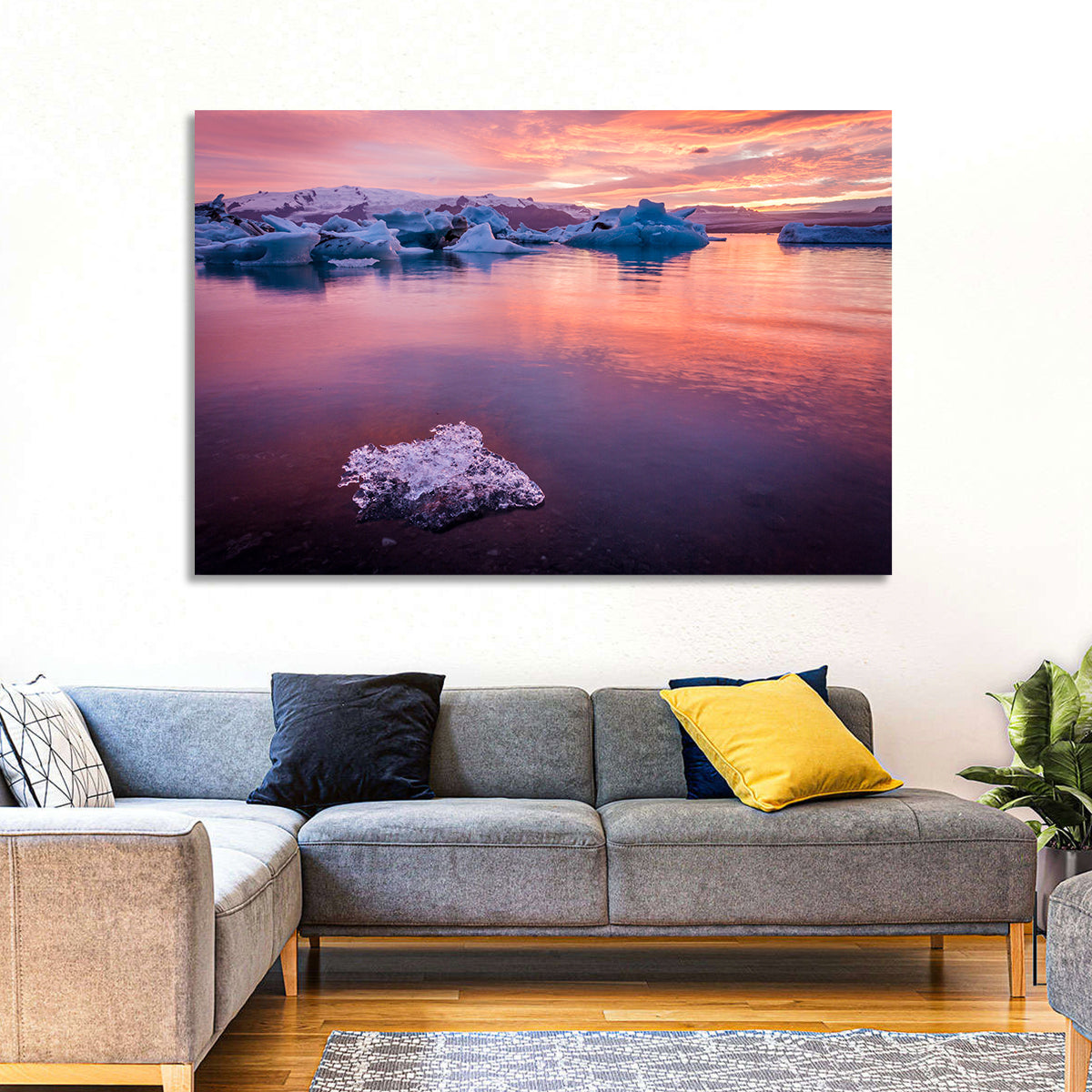 Jökulsárlón Dusk Lagoon Wall Art in a room, landscape