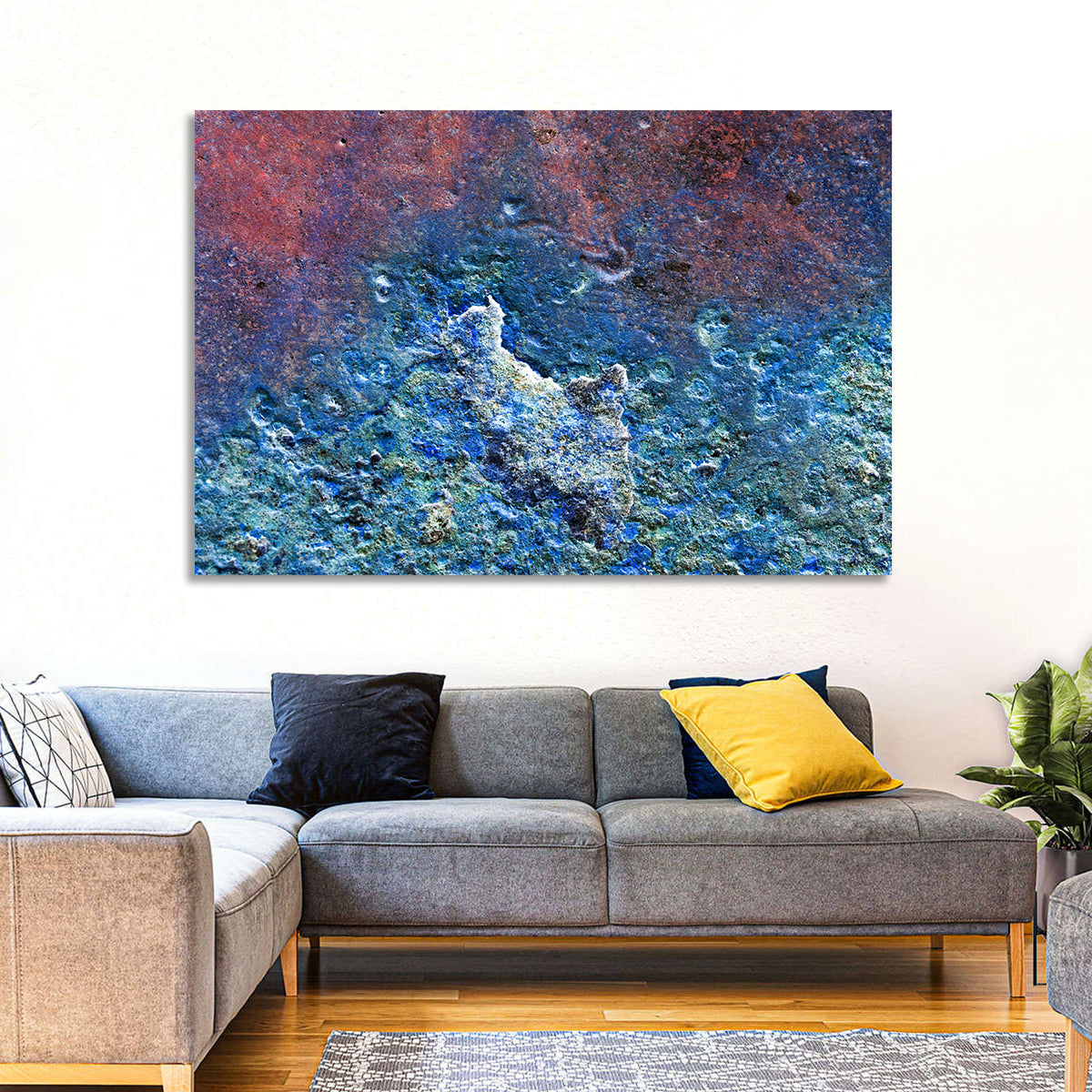 Weathered Metal Abstract Wall Art in a room, landscape