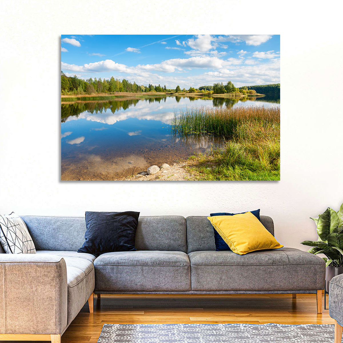 Paunkula Lake Reflections Wall Art in a room, landscape