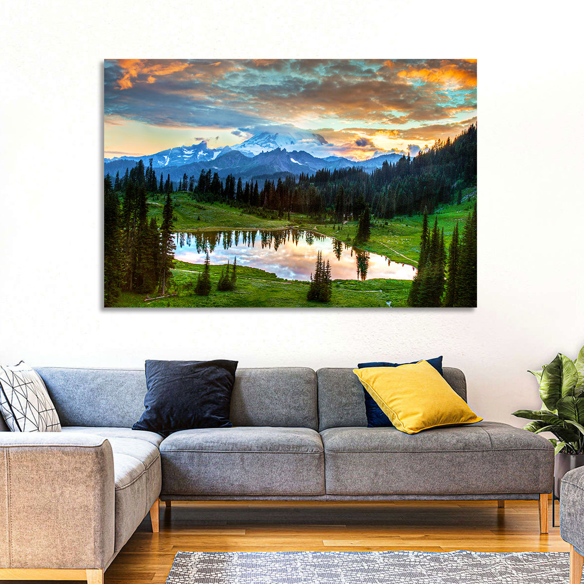 Mount Rainier Reflection at Tipsoo Lake Wall Art in a room, landscape
