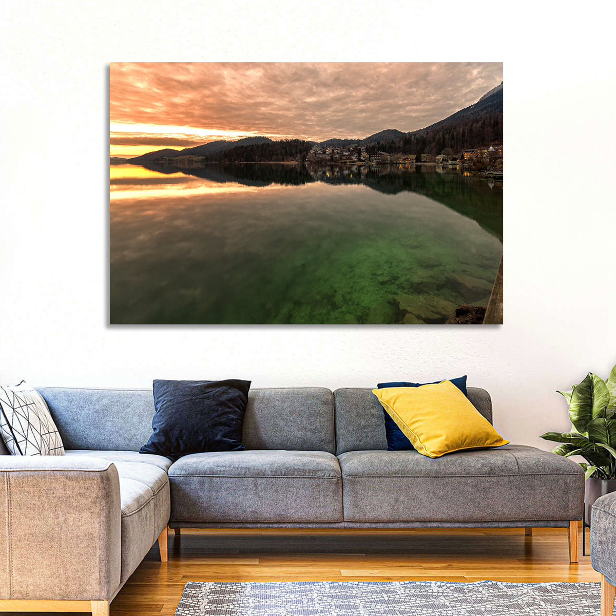 Fuschlsee Pier at Sunset Wall Art in a room, landscape