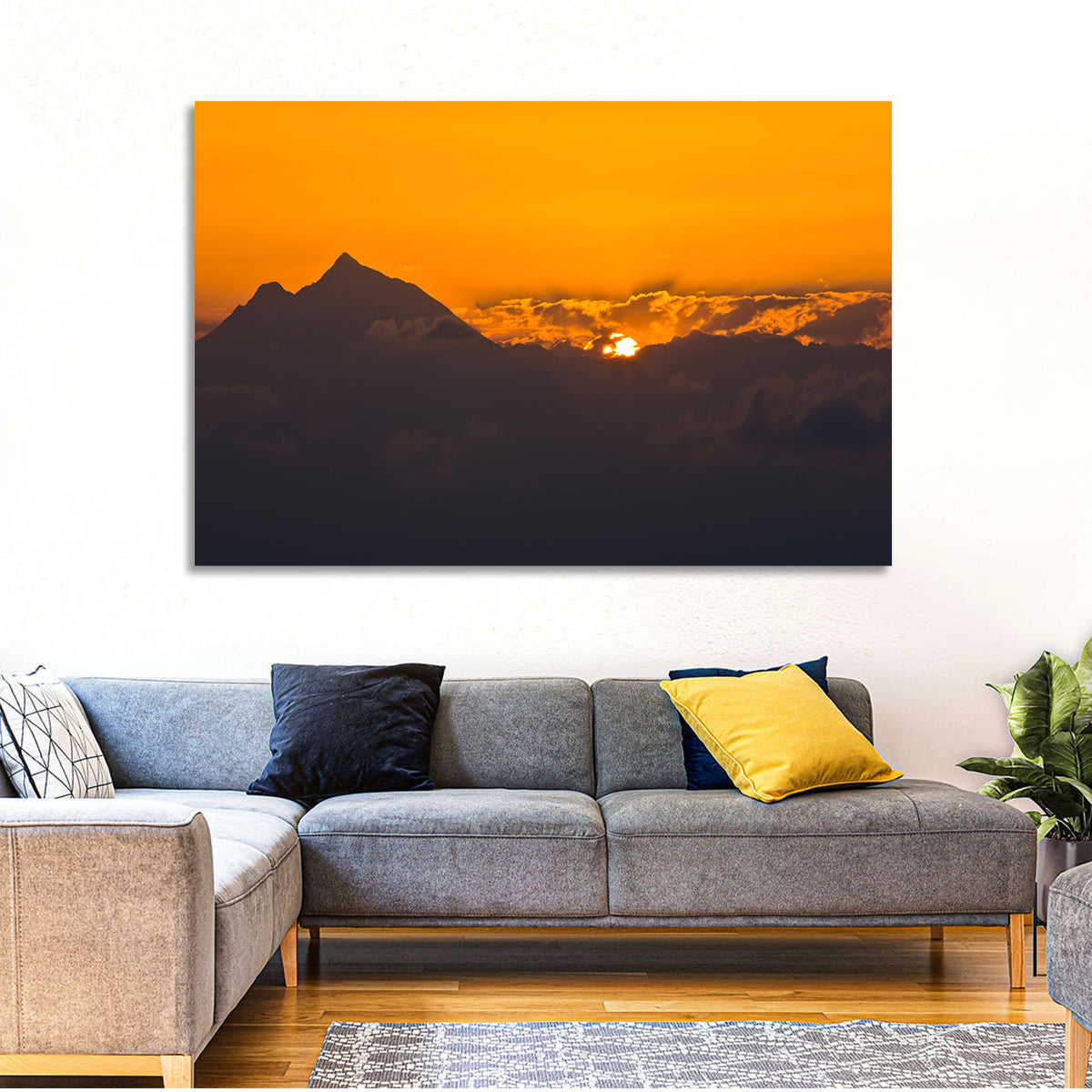 Athos Mountain Sunrise Wall Art in a room, landscape