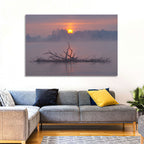 Misty Lake Sunrise with Fallen Tree Wall Art
