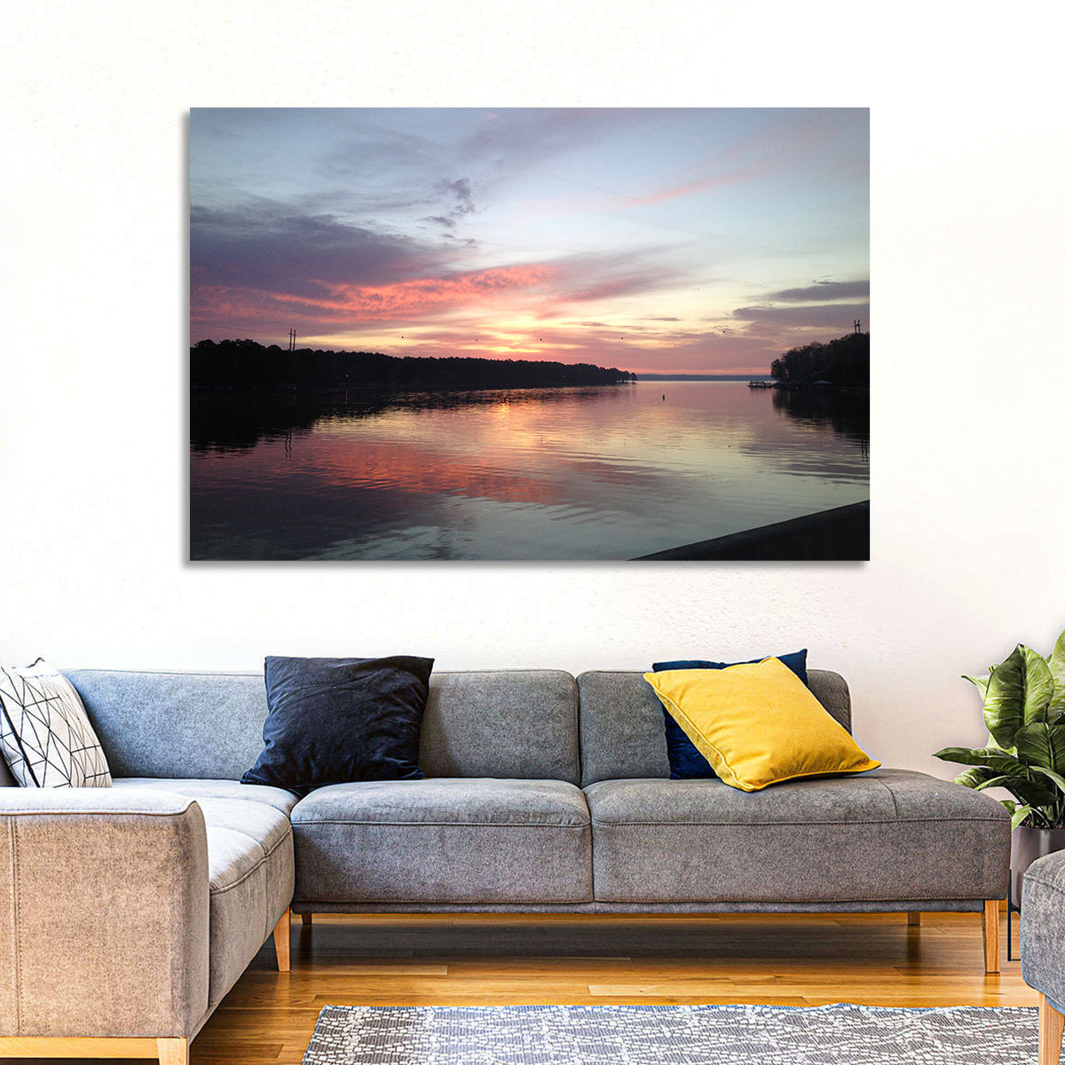Lake Eufaula Sunset Wall Art in a room, landscape