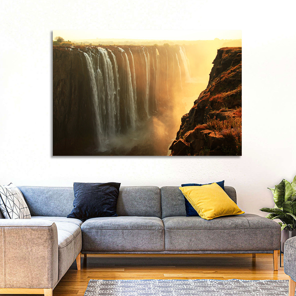 Victoria Falls Golden Hour Wall Art in a room, landscape