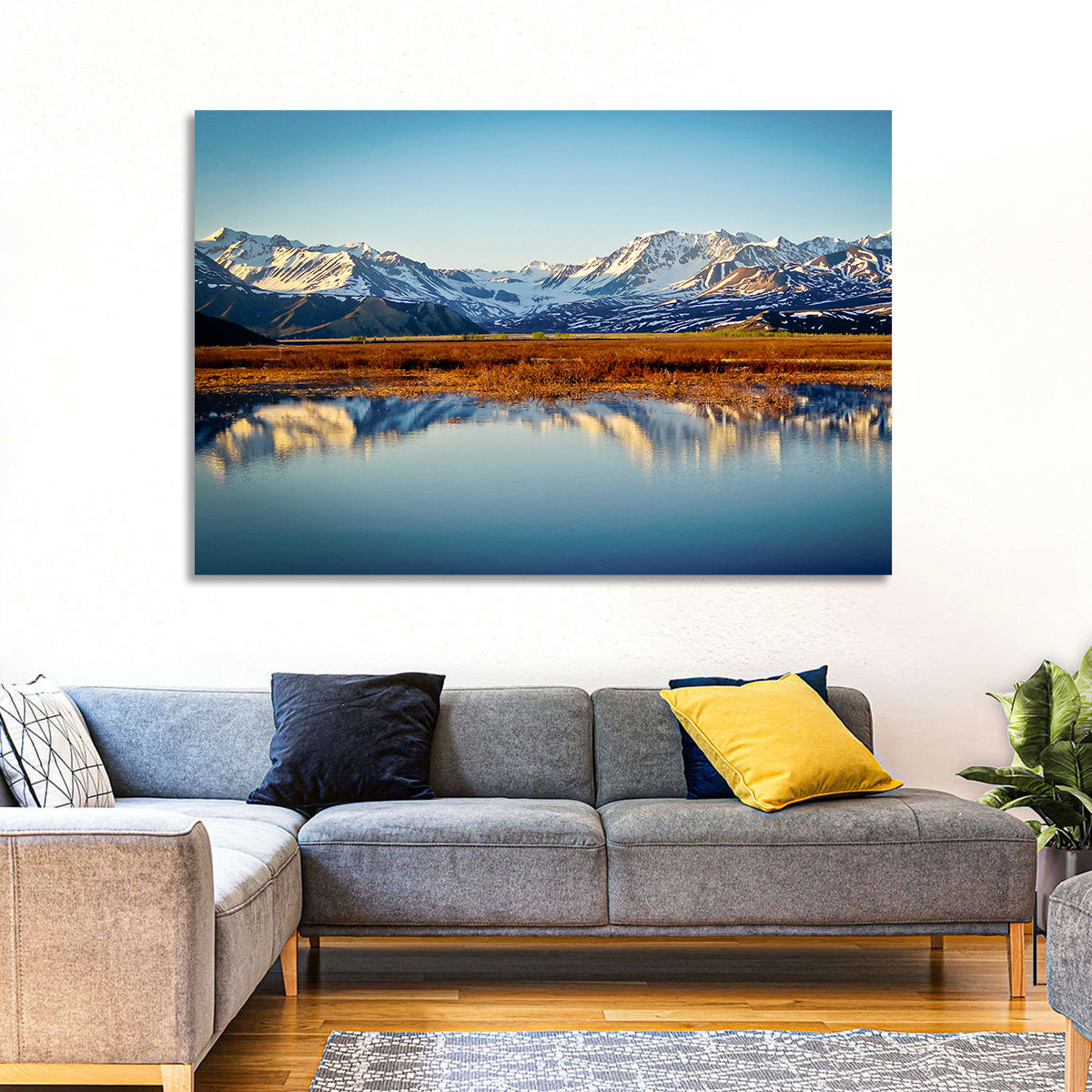 Summit Lake Reflection Wall Art in a room, landscape