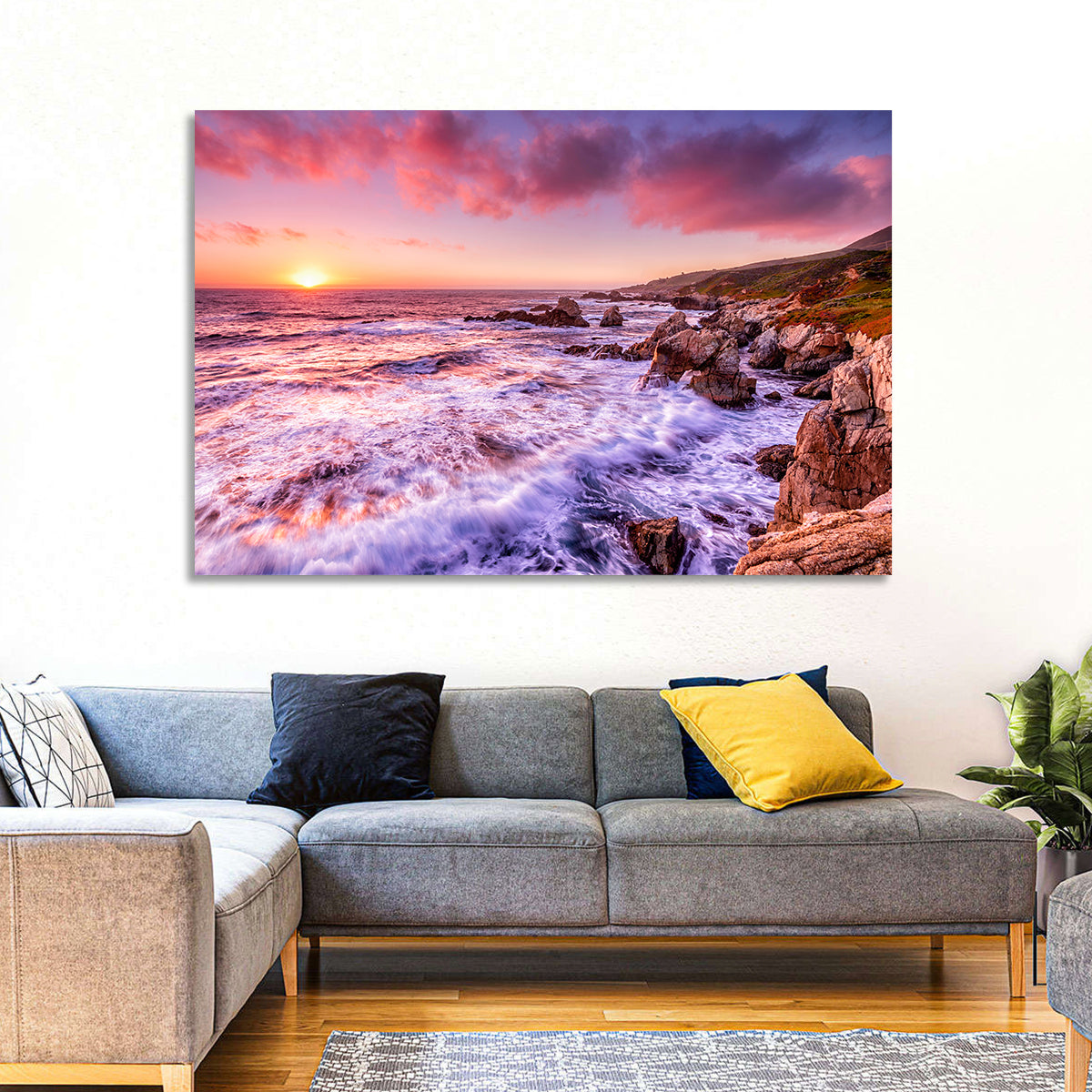Dusk Over California Cliffs Wall Art in a room, landscape