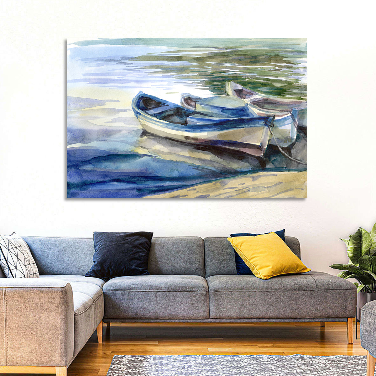 Watercolor Rowboats by the Shore Wall Art