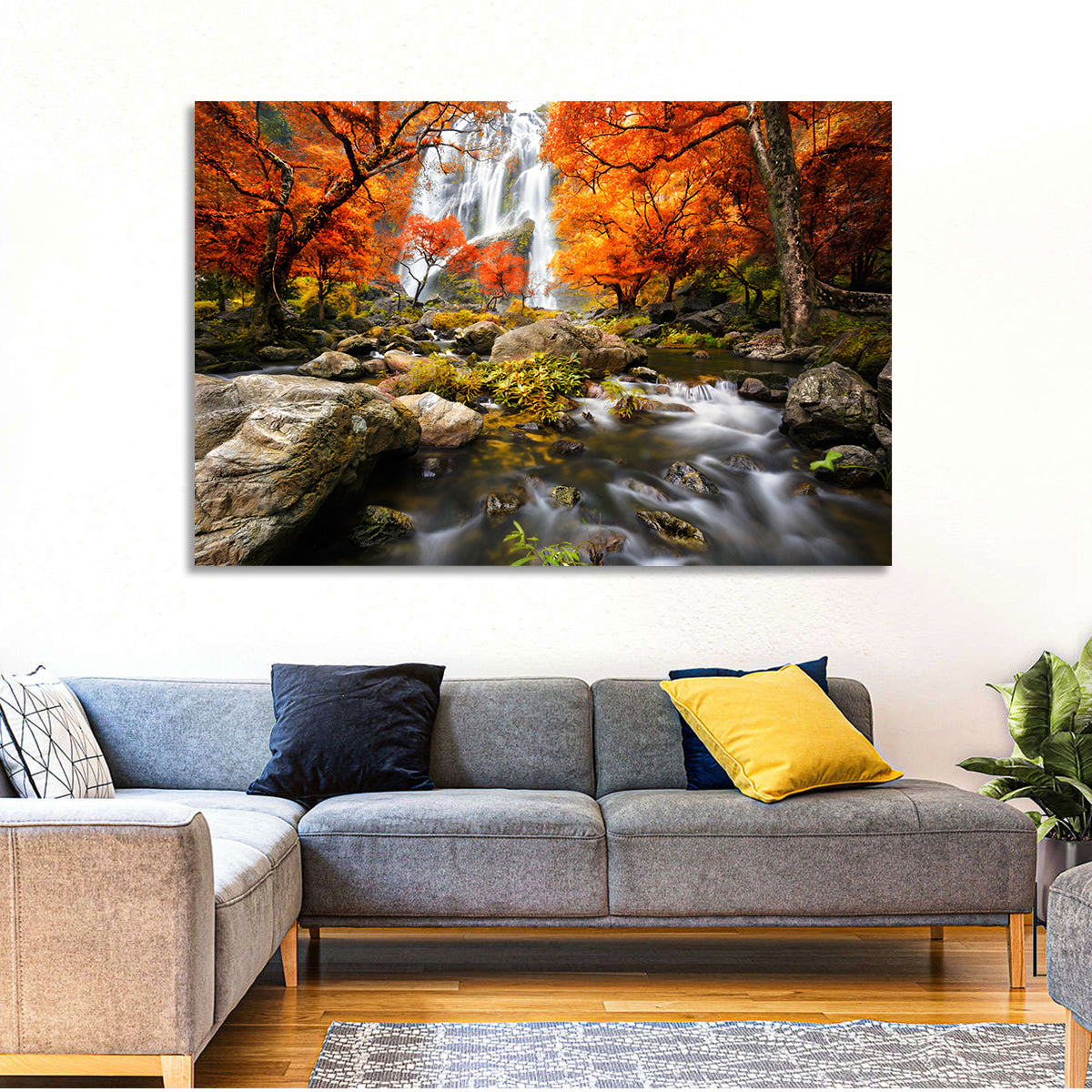 Autumn Forest Waterfall Wall Art
