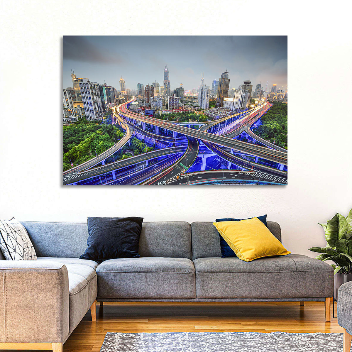 Shanghai Dusk Interchange Cityscape Wall Art