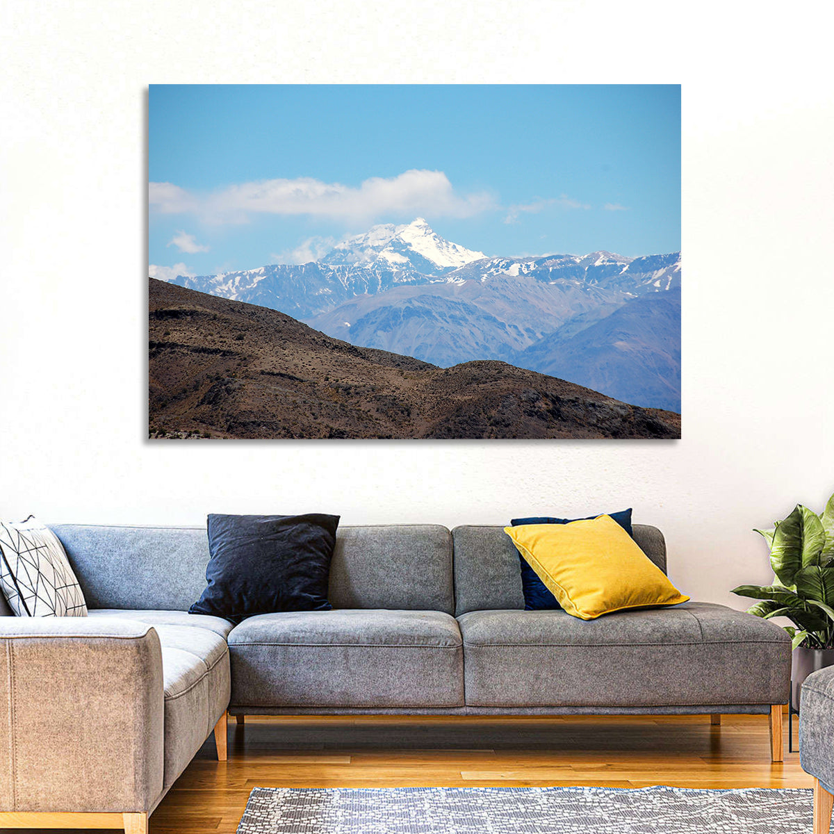 Snow-capped Mount Aconcagua Wall Art in a room, landscape