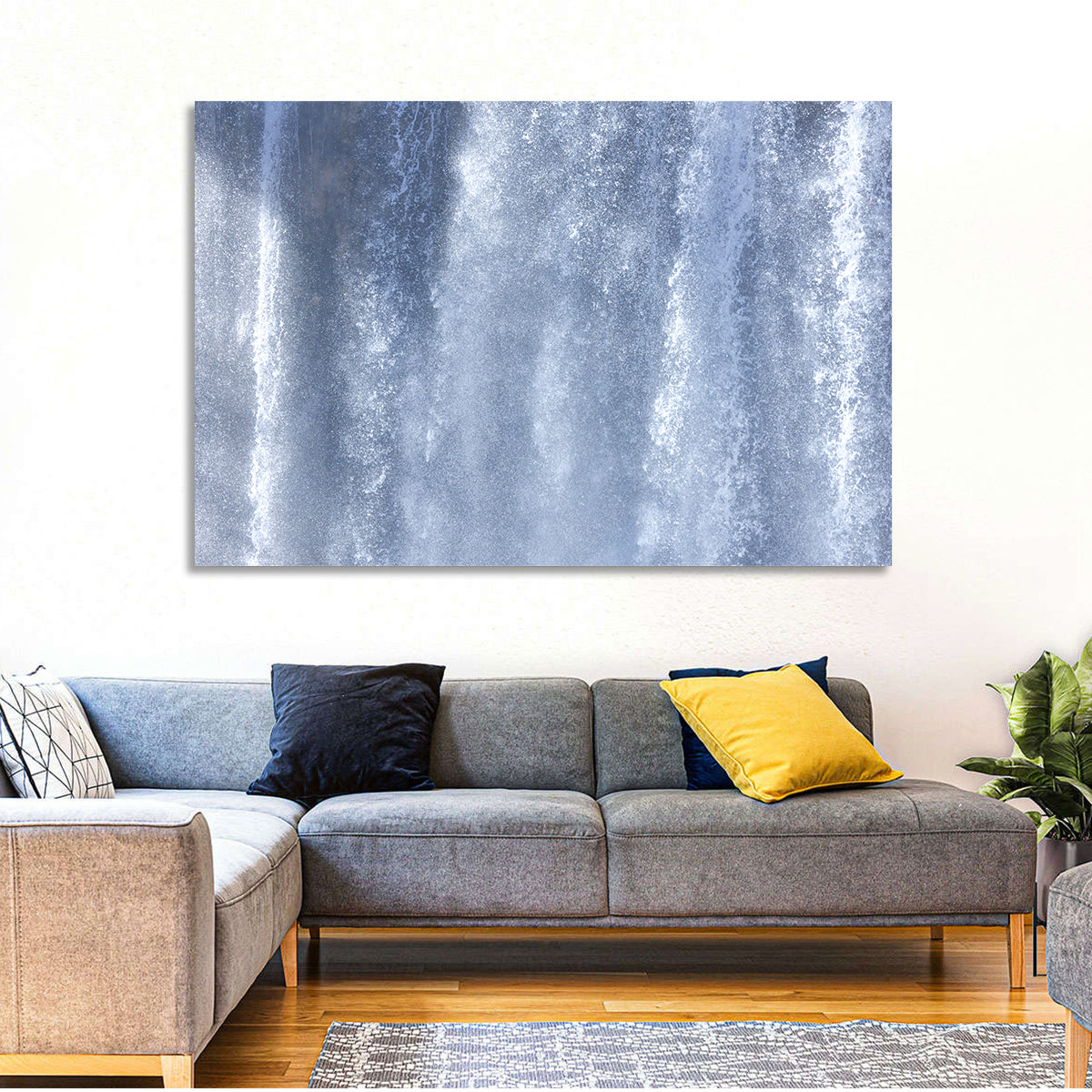 Abstract Waterfall Pattern Wall Art in a room, landscape