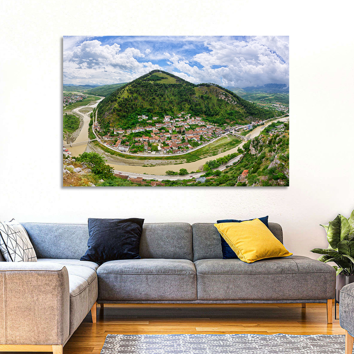 Berat Osum River View Wall Art in a room, landscape
