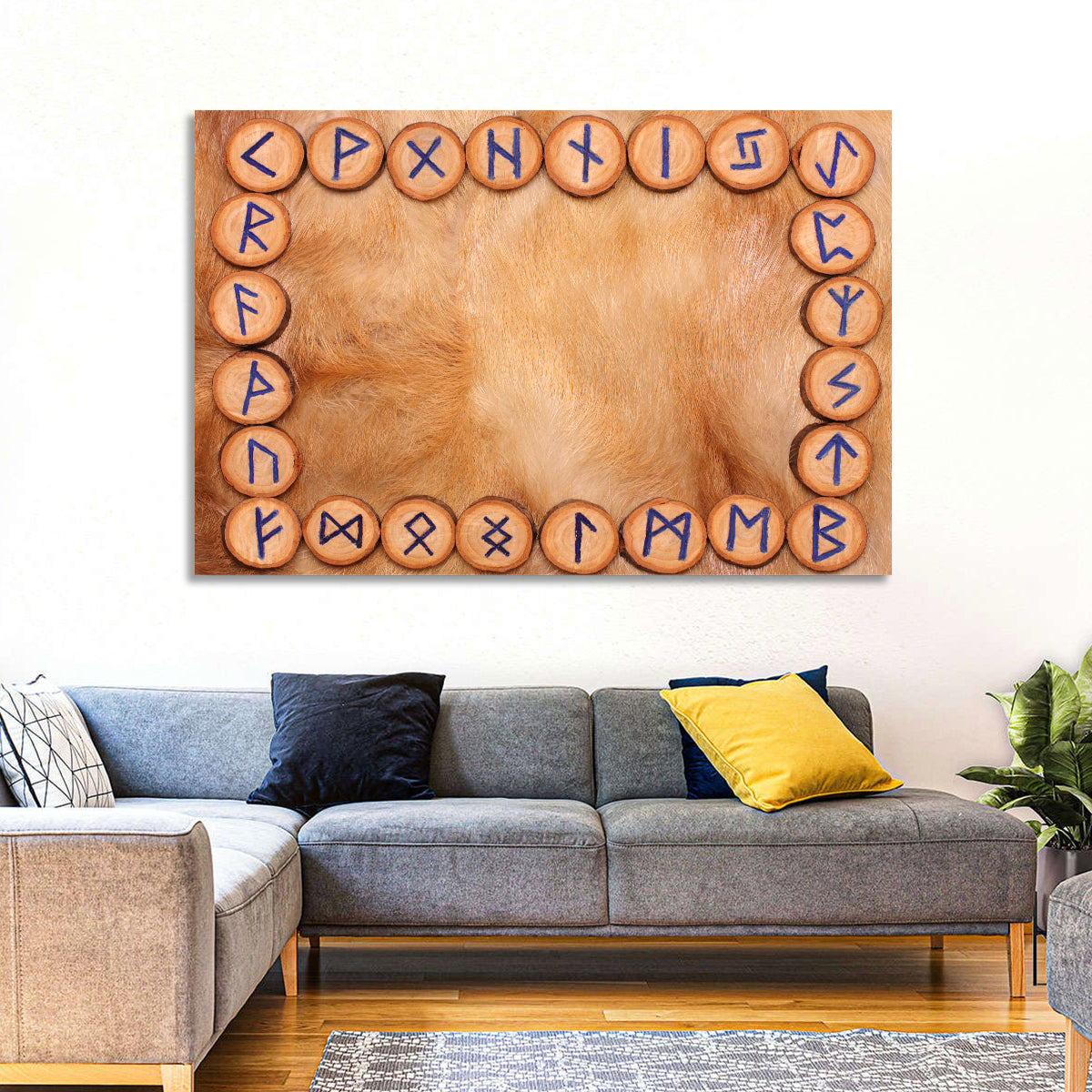 Elder Futhark Rune Frame Wall Art in a room, landscape
