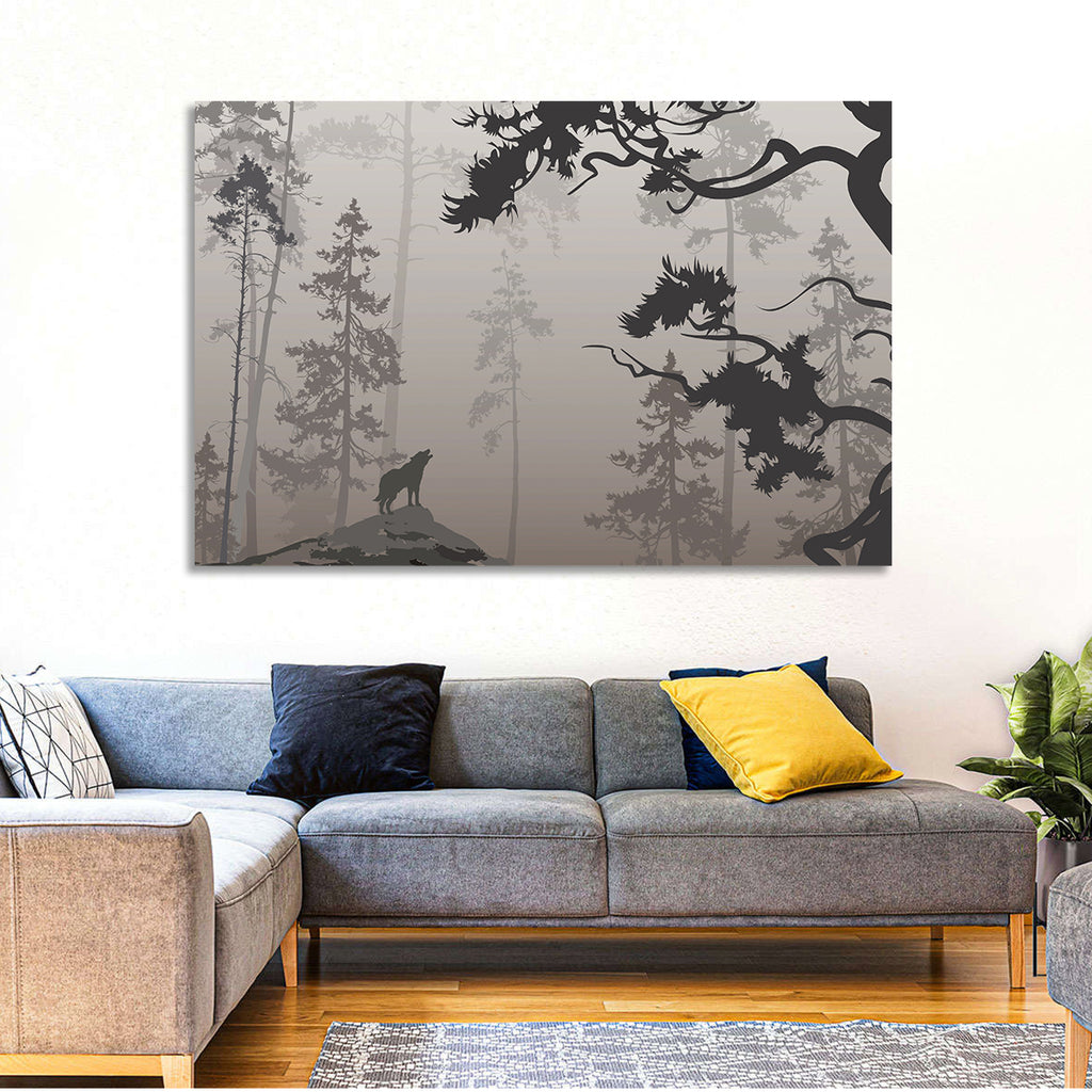 Howling Wolf in Misty Forest Wall Art