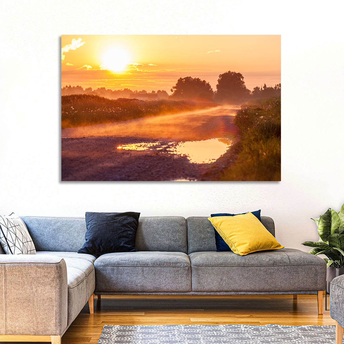 Dirt Road at Golden Hour Wall Art in a room, landscape