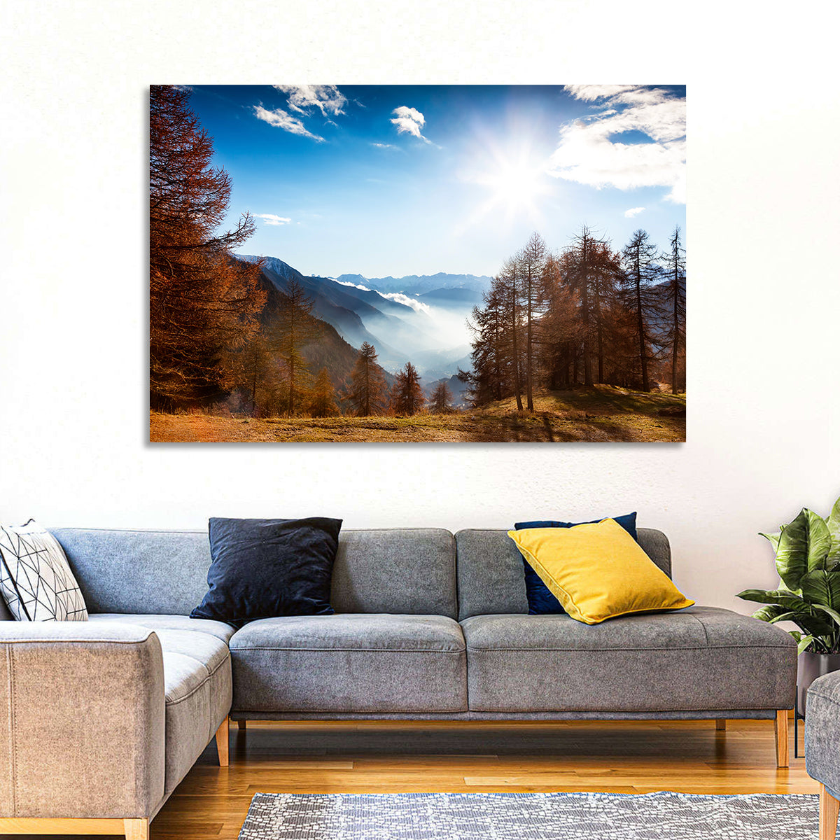 Val D Aosta Valley Morning Light Wall Art in a room, landscape
