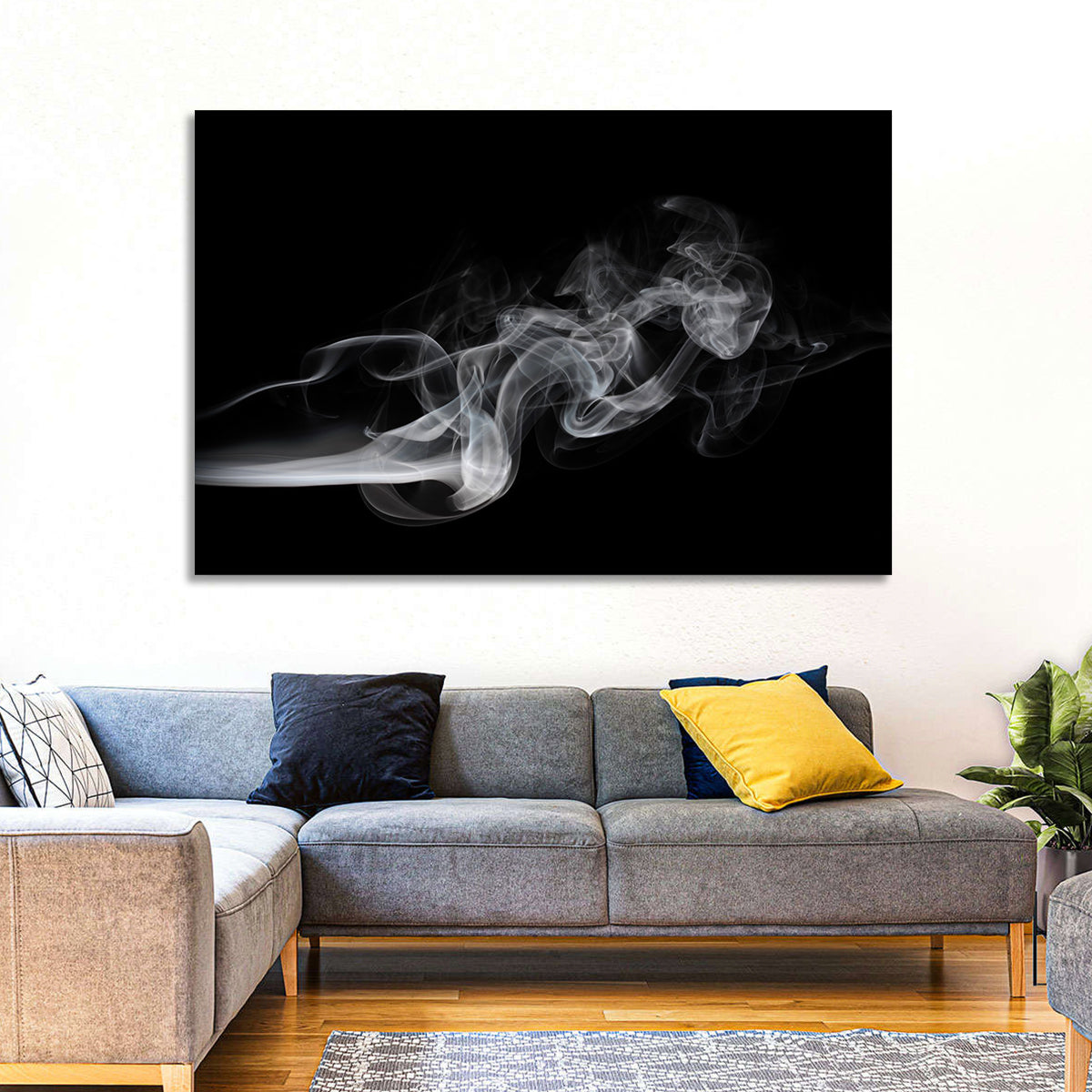 Swirling Smoke on Black Wall Art in a room, landscape