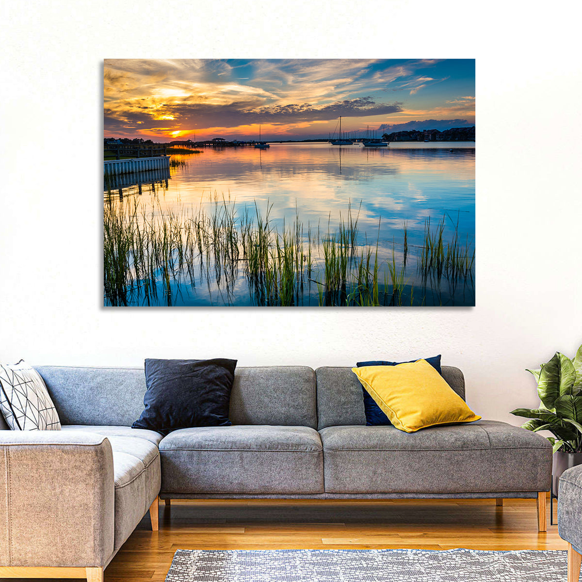 Folly River Sunset Reflection Wall Art in a room, landscape