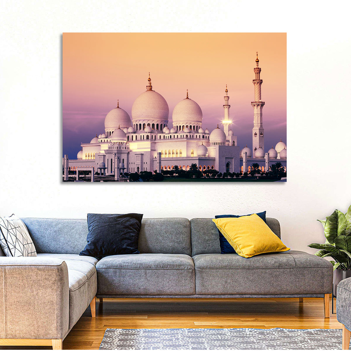 Sheikh Zayed Grand Mosque at Dusk Wall Art in a room, landscape