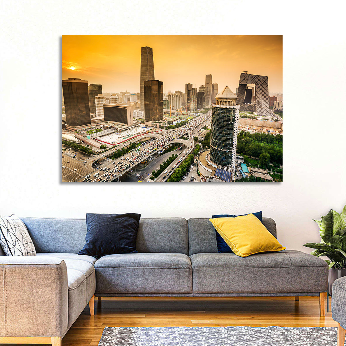 Beijing Cbd Skyline at Sunset Wall Art in a room, landscape