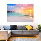 Overwater Bungalows at Sunset Wall Art